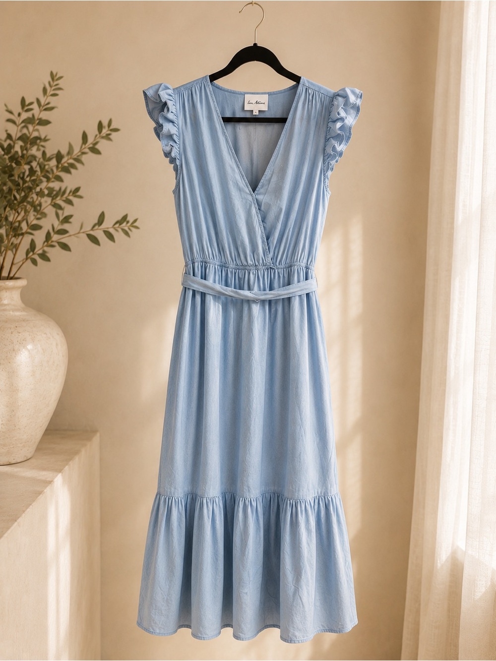 Sam Edelman Blue Chambray Ruffle Maxi Dress Size 10